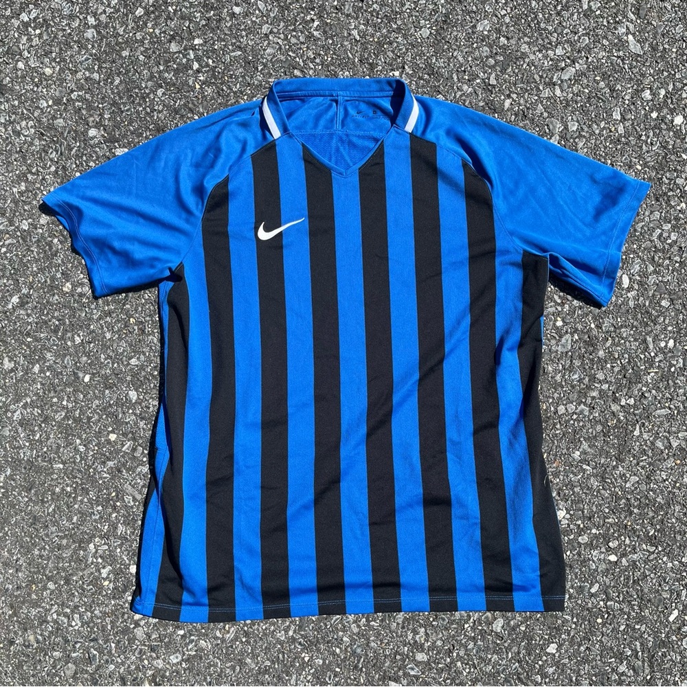 Nike Men's Striped Blue and Black Jersey